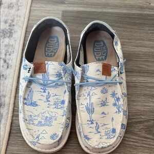 Hey Dude Wendy Desert Cream and Blue Slip Ons